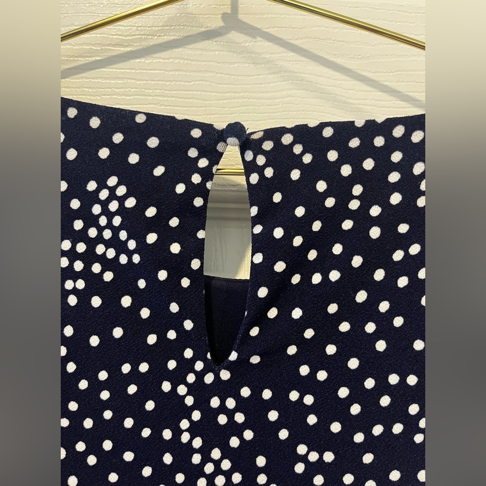 Laura Petites Navy Blue White Polka Dot Fit Flare Dress Short Sleeve Belted 8 - Picture 11 of 16